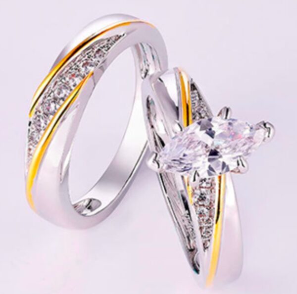 925 Sterling Silver Princess Cut White CZ Bridal Engagement Wedding Ring Set