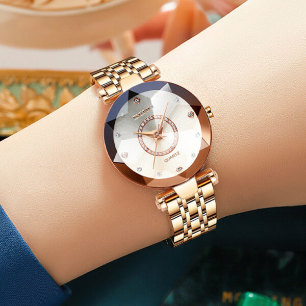 Polygonal Glass Solid Stainless Steel Strap Women's Waterproof Watch - Image 4