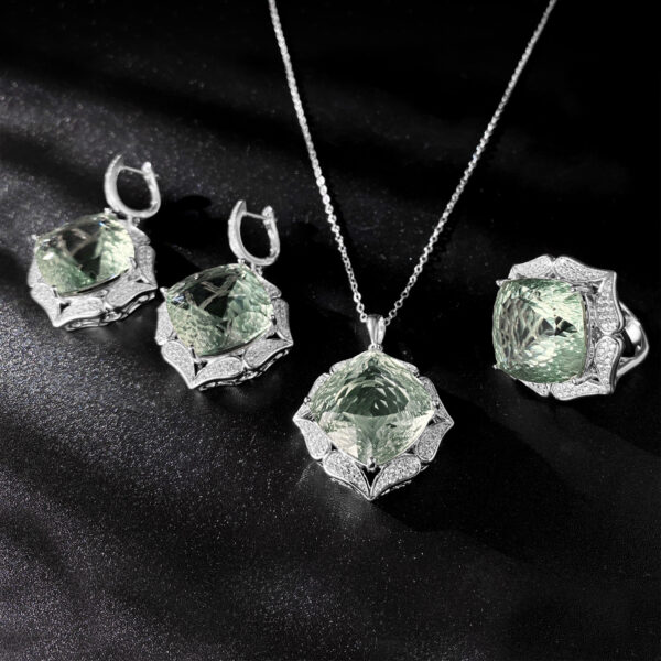 Luxury Sweater Chain Femininity S925 Silver Set Large Natural Green Crystal Pendant High-grade Jewelry - Image 3