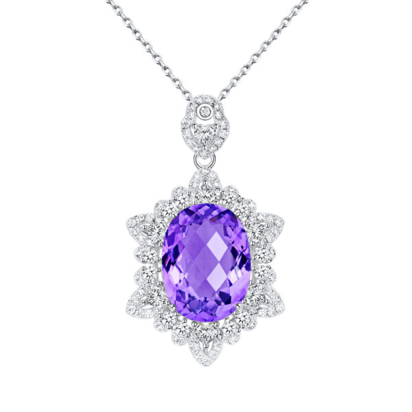 Natural Amethyst Necklace Women's 925 Silver - Image 4