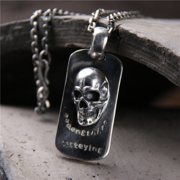 Vintage Domineering Personalized Skull Square Plate Pendant - Image 10