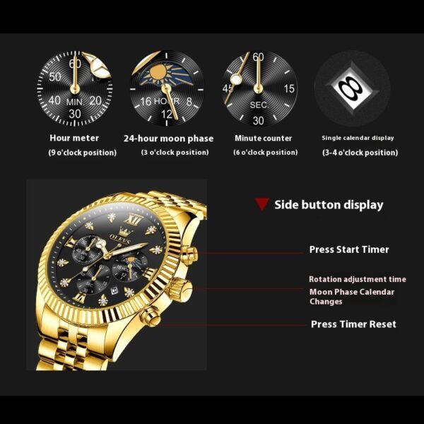 Men's Fashionable Golden Quartz Watch - Image 6